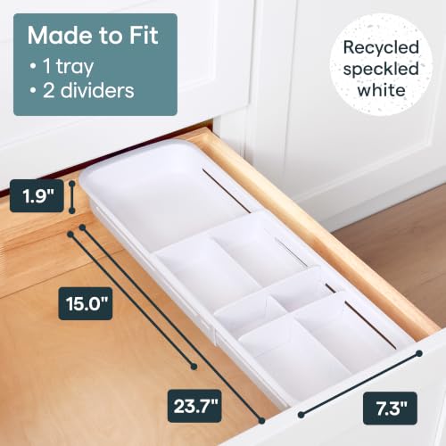 YouCopia DrawerFit Sliding Drawer Tray with Adjustable Dividers, Expandable Kitchen Storage Organizer, Speckled White - style: Tray