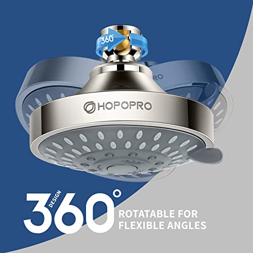 High Pressure Shower Head, HOPOPRO 5-Mode Fixed Showerhead, NBC Recommended | The Washington Post, NBC News, Today Recommended, Consumer Reports Tested High Flow Fixed Shower Head (4 Inch Brushed Nickel) - color: Brushed Nickel, style: 4 Inch Modern