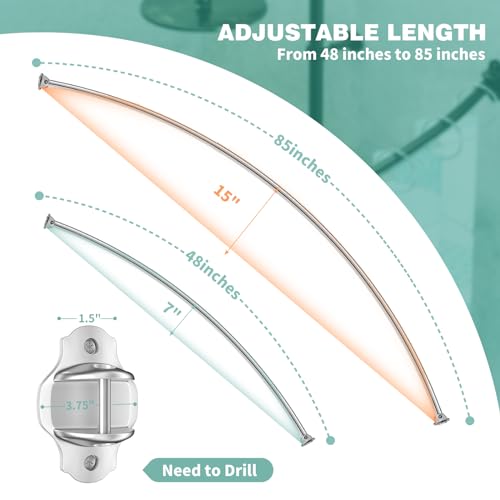 Mcrbeay Curved Shower Curtain Rod, Stainless Steel, Adjustable 48-85 inch | Heavy Duty, Extra Wide Round Shower Rod for Bathroom, Shower Stall, Bathtub, Rustproof, Brushed Nickel - color: Brushed Nickel, size: 48-85 Inches