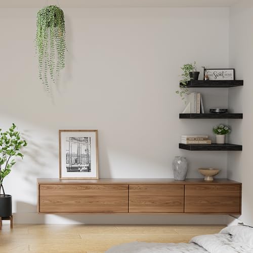 QEEIG 12" Deep Floating Shelves for Wall - 12 x 16 inch Book Shelf Bathroom Bedroom Kitchen Living Room Hanging Bookshelf Farmhouse Set of 3, Black (026-40B3) - color: B. Black, size: 15.7" x 11.6"