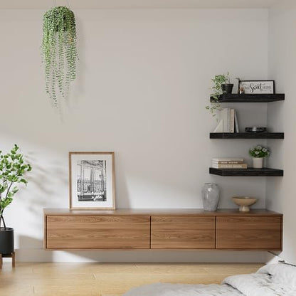 QEEIG 12" Deep Floating Shelves for Wall - 12 x 16 inch Book Shelf Bathroom Bedroom Kitchen Living Room Hanging Bookshelf Farmhouse Set of 3, Black (026-40B3) - color: B. Black, size: 15.7" x 11.6"