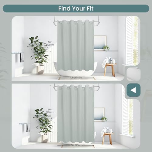 No Hook Shower Curtain Set with Snap-in Detachable Liner, 230 GSM Waffle Weave Fabric, Heavy Duty Water-Repellent, Sage Green, 72 x 86 Inch - color: Sage Green, size: 72"W x 86"L (Pack of 1)