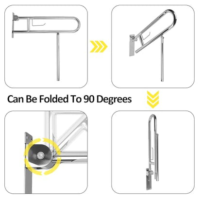 Handicap Grab Bar,23.6 Inch Stainless Steel 1.25" Diameter Toilet Safety Rails for Bathroom with Paper Holder, Anti-Slip Flip-Up Support Rail for Seniors Elderly - size: 23.6 Inch