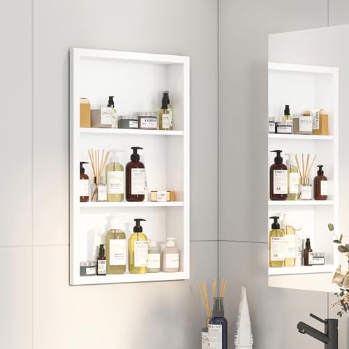 Bathroom Medicine Cabinet Recessed,14x24 White Shower Niche for Shower Wall,Surface Mount Medicine Cabinet Replacement Shelves,Recessed Wall Niche for Over Toilet Storage/Living Room/Hallway - color: White, size: 14x24