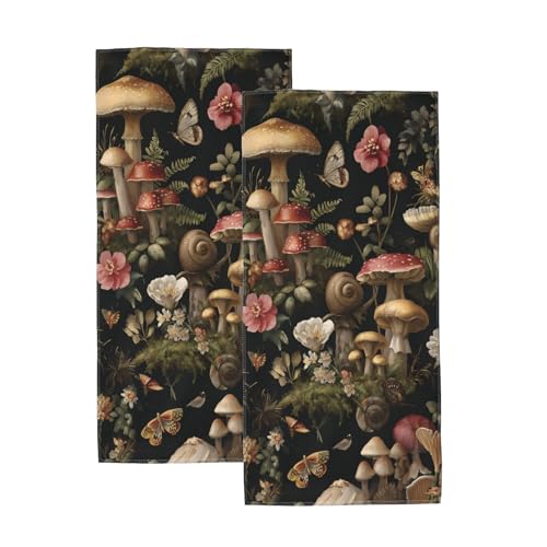 Mushroom Hand Towels Set of 2,Cute Cottagecore Mushroom Decorative Towels,Soft Microfiber Absorbent Quick Dry Bath Towels for Bathroom Kitchen Farmhouse Spa Gifts 14.5x28 Inch - color: Cute Cottagecore Mushroom