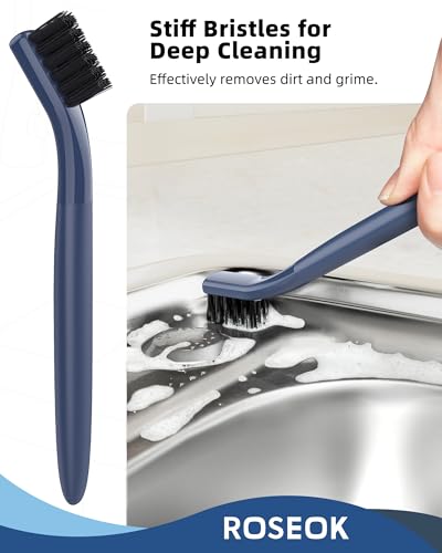 ROSEOK Grout Cleaner Brush Set, Detail Cleaning Brush Set, Nylon Bristles | Crevice Scrub Brushes, Deep Clean Brush Set for Edge, Tile, Sink, Corners, Drains, Blue