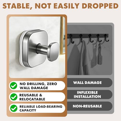 Suction Cup Hooks for Shower,Heavy-duty & No-Drill Waterproof Hook,4 Silver | Suction cup hooks,removable & reusable; no wall damage,fits smooth surfaces,ideal for towels,robes & loofahs - color: Silver
