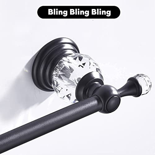 WINCASE Crystal Towel Bar, Black Adjustable Towel Rack, Single Hand Towel Holder Bathroom Shower Towel Rail Rod Modern Luxury Wall Mount Matte Black - color: Black Towel Bar