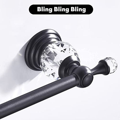 WINCASE Crystal Towel Bar, Black Adjustable Towel Rack, Single Hand Towel Holder Bathroom Shower Towel Rail Rod Modern Luxury Wall Mount Matte Black - color: Black Towel Bar