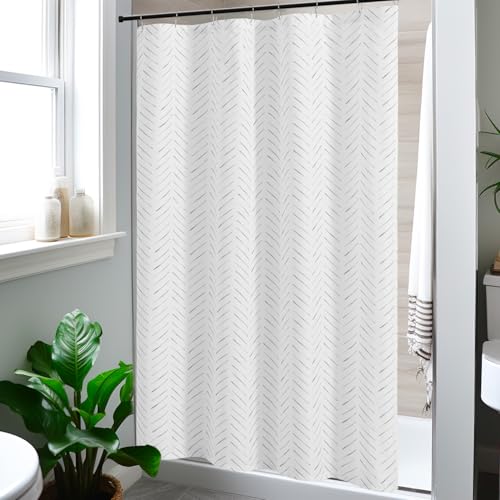 jinchan Small Stall Grey and White Shower Curtain 48x72 Inches Inky Herringbone Chevron Zig Zag Waterproof Fabric Modern Farmhouse Shower Curtains for Bathroom with 8 Hooks - color: Inky Grey, size: 48"W x 72"L (Pack of 1)