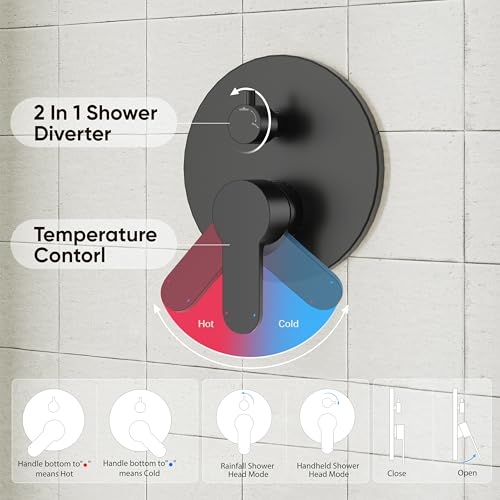 Gabrylly Shower System Black, Pressure Balance Shower Faucet Set, 10" Stainless Steel Rain Shower head with 5-Mode Handheld Shower Spray Combo,High Pressure Rainfall Shower Head Set, Matte Black - color: Matte Black, style: 10 Inches-Without Tub Spout