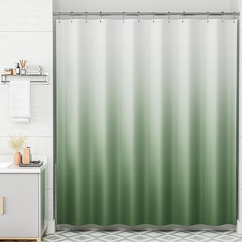 AmazerBath Fabric Shower Curtain Set, Ombre Grass Green Curtain with 12 Curtain Hooks, Rustic Cloth Green and White, Cute Washable Bathroom Shower Curtain, 72x72 Inches - color: A- Green Ombre +12 Metal Hooks, size: 72"W x 72"L (Pack of 1)