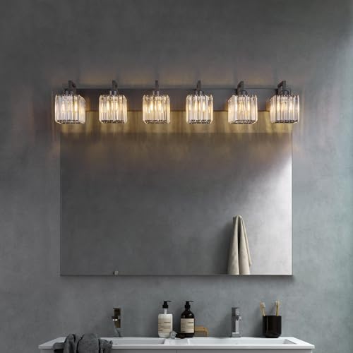 Black Bathroom Light Fixture, 6-Light Crystal Vanity Lighting, Bathroom Lighting Fixtures Over Mirror, Modern Crystal Wall Lamp - color: Black Crooked, size: 6-Light