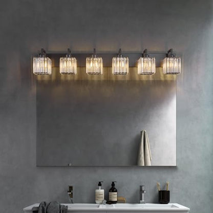 Black Bathroom Light Fixture, 6-Light Crystal Vanity Lighting, Bathroom Lighting Fixtures Over Mirror, Modern Crystal Wall Lamp - color: Black Crooked, size: 6-Light