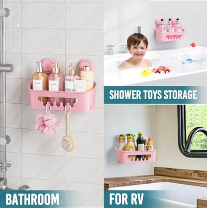 TAILI Shower Caddy Suction Cup, Heavy Duty Bathroom Organizer, Removable Shelves for Inside Shower, Shampoo, Waterproof Suction Plastic Storage for Bathroom Accessories Holder, Pink - style: 1 × Pink