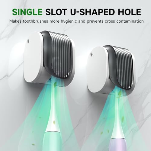 6 Pcs Toothbrush Holders Wall Mounted, Single Slot Design, Shower Self Adhesive Wall Mounted Toothbrush Holder with Cover, Waterproof and Dustproof, Suitable for Bathroom, Family, Travel (Grey) - color: 6pcs-grey