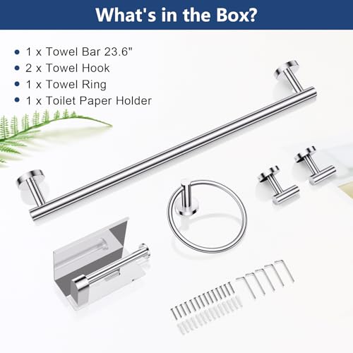 TQKAG 5 Piece Bathroom Towel Holder, Polished Chrome Bathroom Hardware Set | SUS304 Stainless Steel, 23.6" Toilet Paper Holder with Shelf, Towel Racks for Bathroom Wall Mounted, Towel Bars - color: Polished Chrome, size: 5-Pieces Set-A