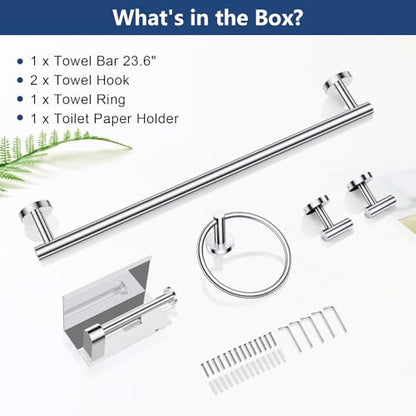 TQKAG 5 Piece Bathroom Towel Holder, Polished Chrome Bathroom Hardware Set | SUS304 Stainless Steel, 23.6" Toilet Paper Holder with Shelf, Towel Racks for Bathroom Wall Mounted, Towel Bars - color: Polished Chrome, size: 5-Pieces Set-A