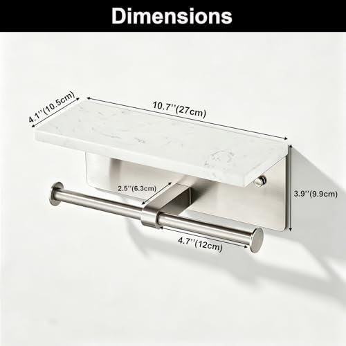 Brushed Nickel Toilet Paper Holder Wall Mount, NEWRAIN Rustproof Commercial Double Toilet Tissue Holder with Marble Phone Shelf, Stainless Steel Toilet Roll Holder for Bathroom, Washroom, Hotel, RV - color: Brushed Nickel, style: Marble