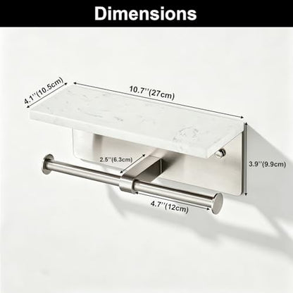 Brushed Nickel Toilet Paper Holder Wall Mount, NEWRAIN Rustproof Commercial Double Toilet Tissue Holder with Marble Phone Shelf, Stainless Steel Toilet Roll Holder for Bathroom, Washroom, Hotel, RV - color: Brushed Nickel, style: Marble