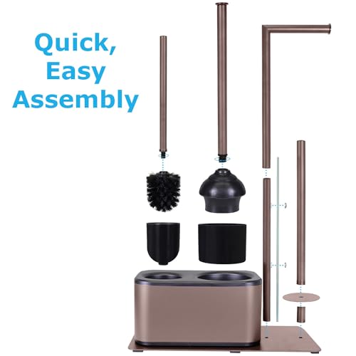 Blue Donuts Modern Bath Set for Bathroom Organization, All in One Toilet Brush, Toilet Plunger, Toilet Paper Holder Stand and Toilet Tissue Paper Storage All in One Combo. - color: Bronze