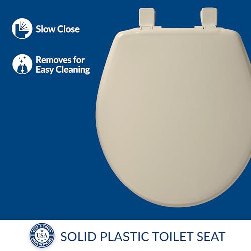 Bemis 730SLEC Slow Close Toilet Seat, Easy Clean Hinges and Durable Plastic Seat, Made in USA, Round, Bone - color: Bone, size: Round