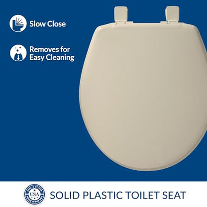 Bemis 730SLEC Slow Close Toilet Seat, Easy Clean Hinges and Durable Plastic Seat, Made in USA, Round, Bone - color: Bone, size: Round