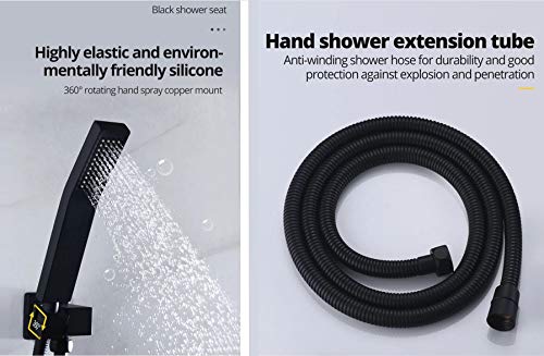 Cascada Luxury 12" Square Wall Mounted Shower System, Dual Handle - Stainless Steel (12 Inch, Matt Black) - color: Matt Black, size: 12 Inch