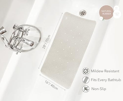 HEVEA Natural Rubber Wave Bath Mat – Long 28 × 16 in - Non-Slip Shower & Bathtub Mat with 388 Suction Cups, Plastic-Free & Biodegradable (Marble) - color: Marble, size: 15.5" x 27.6" (Wave Long)
