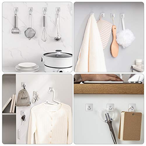 VIS'V Adhesive Towel Hooks, Shower Wall Stick on Hooks, Silver, 4 Pcs | Metal Material, Compact Design, Peel and Stick, 2 Extra Adhesive Strips, for Bathroom Kitchen Livingroom Office RV - color: Silver