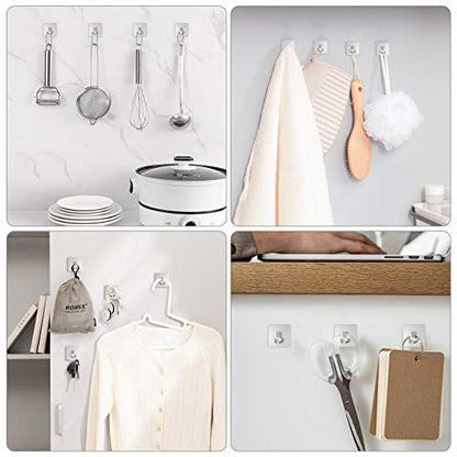 VIS'V Adhesive Towel Hooks, Shower Wall Stick on Hooks, Silver, 4 Pcs | Metal Material, Compact Design, Peel and Stick, 2 Extra Adhesive Strips, for Bathroom Kitchen Livingroom Office RV - color: Silver