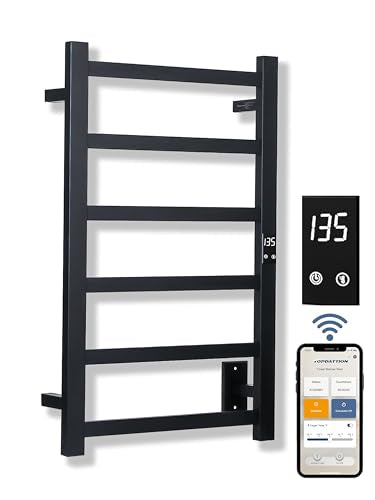 Smart Wireless Electric Towel Warmer | Blade Thin 6 Bar Design | Hardwired & Plug-in | Alexa & Google Home Compatible | Matte Black Finish - color: Matte Black, size: 6-Bar Wifi