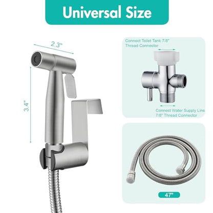 BARROCK Handheld Bidet Sprayer for Toilet, Stainless Steel Metal Made Baby Cloth Diaper Spraying Kit, Bathroom Toilet Bidet Attachment Set for Bathing Pets and Feminine Hygiene, Brushed Nickel - color: Brushed Nickel