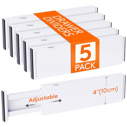 Lifewit 4" High Upgrade Drawer Divider, Adjustable Drawer Organizer Clothes | 13.5"-22" Expandable Plastic Drawer Separator for Dresser, Kitchen, Closet, Nursery, Office Organization & Storage, 5 Pack - size: 4"H, 13.5-22"L
