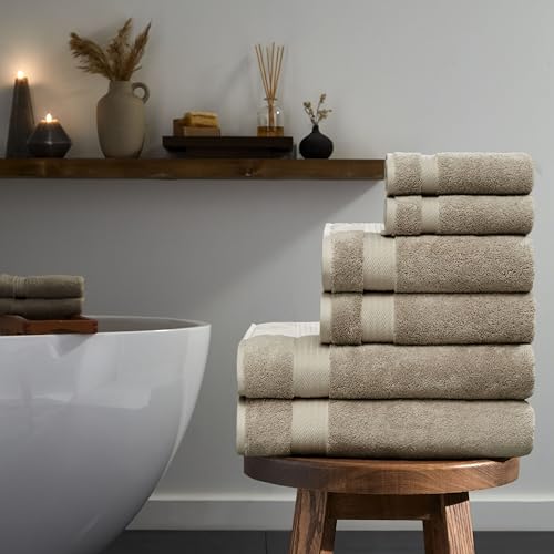 Ozdilek 6-Piece Bath Towel Set, 2 Bath, 2 Hand, 2 Wash, 100% Cotton Turkish Towels, 2 Bath Towels (30x60/550 GSM), 2 Hand Towels (16x30/575 GSM), 2 Washcloths (13x13/600 GSM) (Seahorse Beige) - color: Seahorse