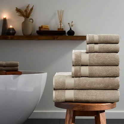 Ozdilek 6-Piece Bath Towel Set, 2 Bath, 2 Hand, 2 Wash, 100% Cotton Turkish Towels, 2 Bath Towels (30x60/550 GSM), 2 Hand Towels (16x30/575 GSM), 2 Washcloths (13x13/600 GSM) (Seahorse Beige) - color: Seahorse