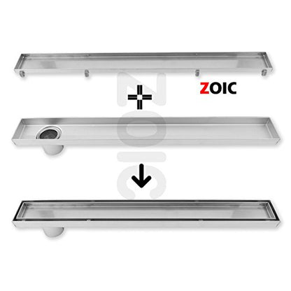 ZOIC Linear Stealth Tile Insert Floor Grate Bathroom Shower Waste Drain 304 Stainless Steel Side Outlet 23.62 Inches (600MM) - size: 23.62'(600MM)
