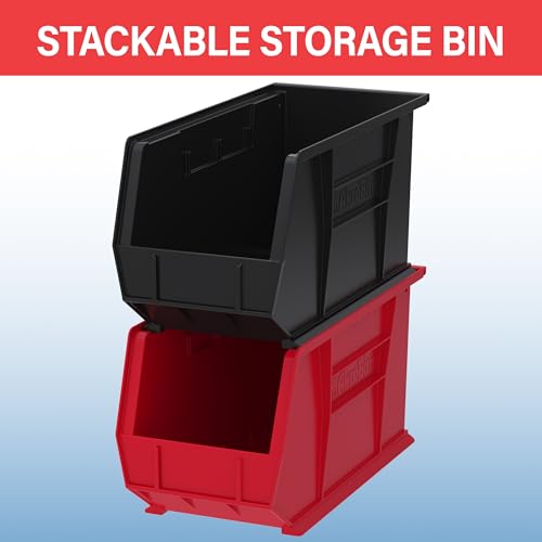 Akro-Mils 30265 AkroBins Plastic Storage Bins, 18"x8.25"x9", Black, 6-Pack | Space-Saving Stackable Bins for Garage, Pantry, Craft Organization - color: Black