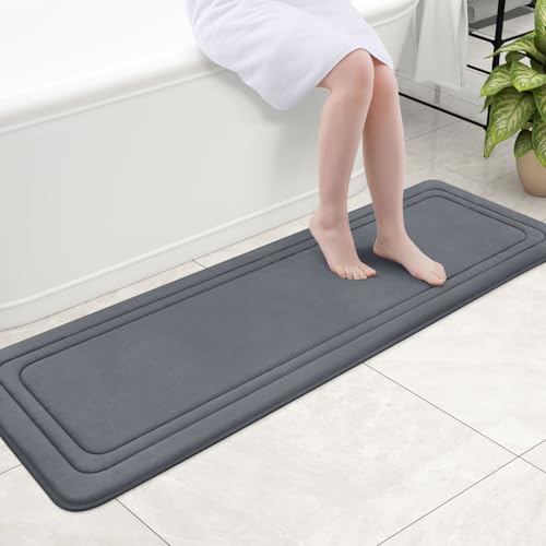 Grandaily Memory Foam Bath Mat Rug 59x20, Ultra Soft, Non-Slip and Absorbent Bathroom Rugs, Machine Wash Dry, Comfortable Bath Carpet for Bathroom Floor, Tub and Shower, Dark Grey - color: Dark Grey, size: 59" x 20"