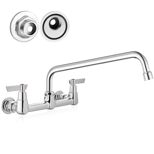 Airuida 8 Inch Chrome Polish Wall Mounted Kitchen Faucet with 14 Inch Spout | Commercial Sink Faucet,Dual Handles,Utility Sink Faucet,360° Swivel Spout - size: 14 Inches Spout