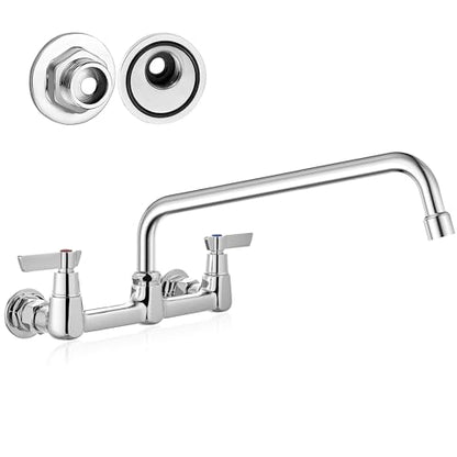 Airuida 8 Inch Chrome Polish Wall Mounted Kitchen Faucet with 14 Inch Spout | Commercial Sink Faucet,Dual Handles,Utility Sink Faucet,360° Swivel Spout - size: 14 Inches Spout
