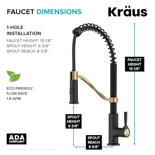 KRAUS Torak Pull Down Kitchen Faucet in Spot-Free Brushed Brass/Matte Black with Commercial Style Spring Spout, 2 Function Sprayer, Pre-Attached Water Lines, and Mounting Hardware, KPF-2635SFBBMB - color: Spot Free Brushed Brass/Matte Black, style: Commer