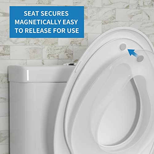 Hibbent Potty Training Toilet Seat, Built-in Magnetic Seat, Lid with Cover, Never Loosen and Slow Close Convertible Toilet Seat for Kids, Adult and Child (White, Elongated) - style: Classic Elongated 18.5"