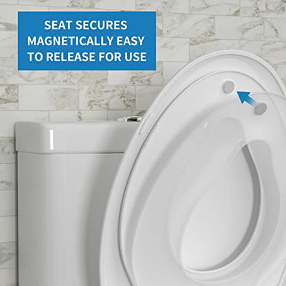 Hibbent Potty Training Toilet Seat, Built-in Magnetic Seat, Lid with Cover, Never Loosen and Slow Close Convertible Toilet Seat for Kids, Adult and Child (White, Elongated) - style: Classic Elongated 18.5"