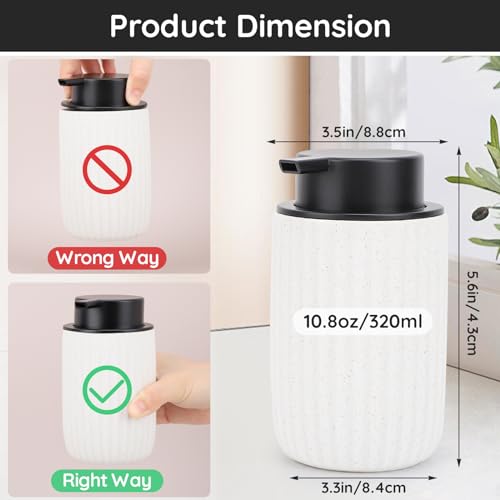 Segbeauty Foaming Soap Dispenser Ceramic, 10.8oz White Foam Hand Soap Dispenser for Bathroom, 320ml Refillable Lotion Dispenser Bottle with Foaming Pump, Empty Liquid Containers for Kitchen - color: White Black, style: Foaming