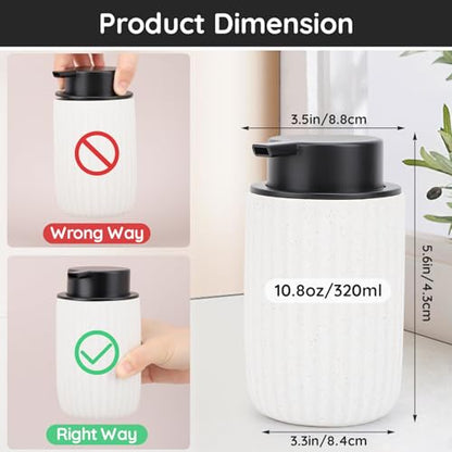 Segbeauty Foaming Soap Dispenser Ceramic, 10.8oz White Foam Hand Soap Dispenser for Bathroom, 320ml Refillable Lotion Dispenser Bottle with Foaming Pump, Empty Liquid Containers for Kitchen - color: White Black, style: Foaming