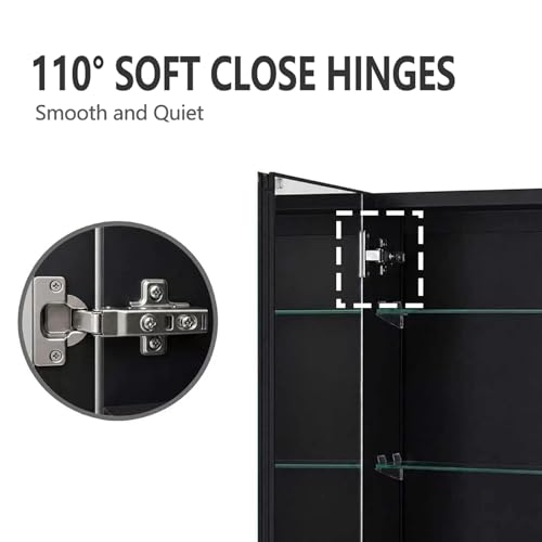 14 x 24 Black Aluminum Medicine Cabinet with Mirror, Recessed/Surface Mount | Bathroom Medicine Cabinet, 2 Adjustable Glass Shelves, Double-Sided Beveled Mirror Door, Soft-Close Hinge, Reversible Swing