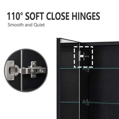 14 x 24 Black Aluminum Medicine Cabinet with Mirror, Recessed/Surface Mount | Bathroom Medicine Cabinet, 2 Adjustable Glass Shelves, Double-Sided Beveled Mirror Door, Soft-Close Hinge, Reversible Swing