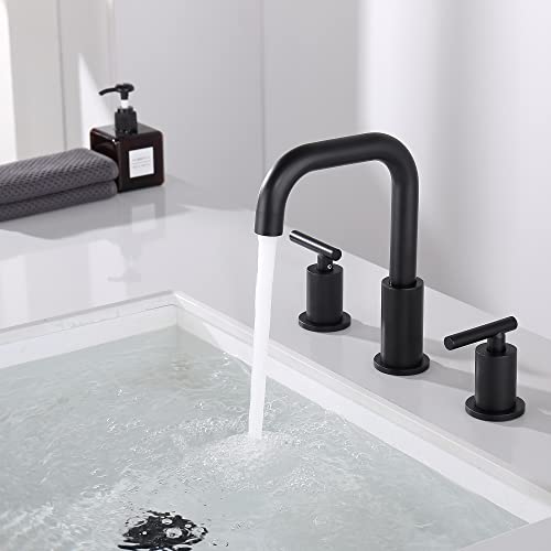 ChiLDano Black Sink Faucet Bathroom 3 Hole, 8 inch Black Faucet with Drain | 2 Handles 3 Hole Black Faucet for Bahtoom Sink, Bathroom Faucet Widespread for Vanity - color: Matte Black