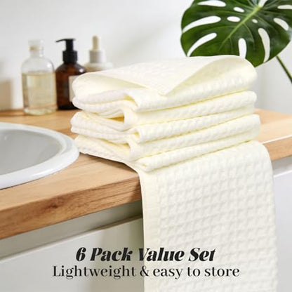 Cleanbear Cotton Washcloths 6 Pack, 13x13 Cream Waffle Weave Cozy Bathroom | Soft Absorbent Quick Dry Wash Cloths for Natural Home Farmhouse Bathroom Guest Room Everyday Care - color: Cream